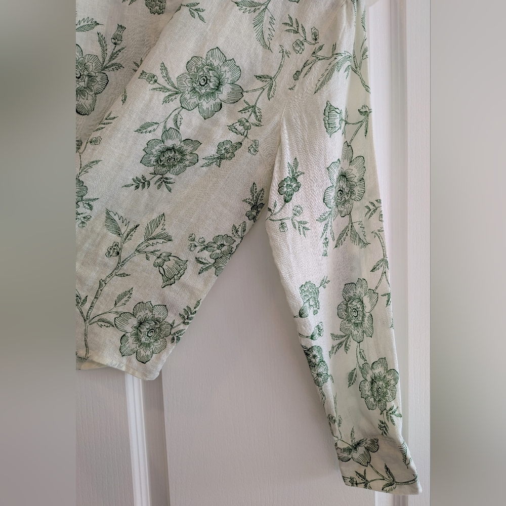 Joie Linen Green Floral White Women's Button Down Shirt Size L NWT Resort Beach - Picture 4 of 16
